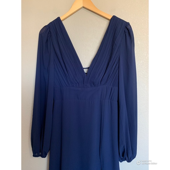 Lulus Large Marvelous Affair Navy Blue Pleated Lace-Up Maxi Dress NWT - Picture 4 of 17